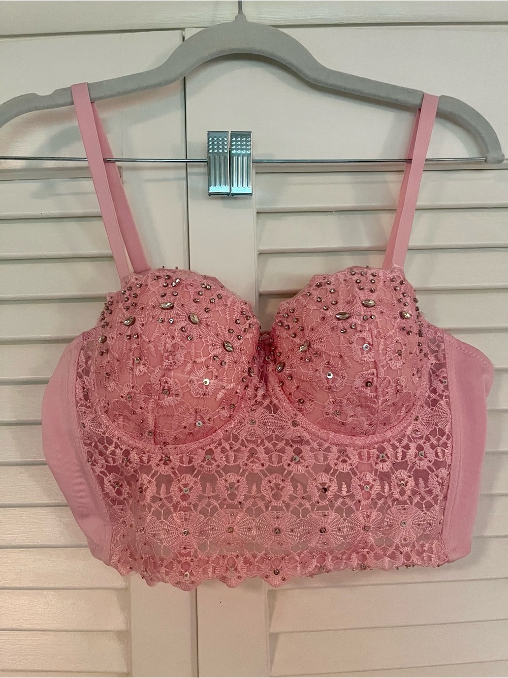 NWOT Pink Lace Embellished Longline Bralette